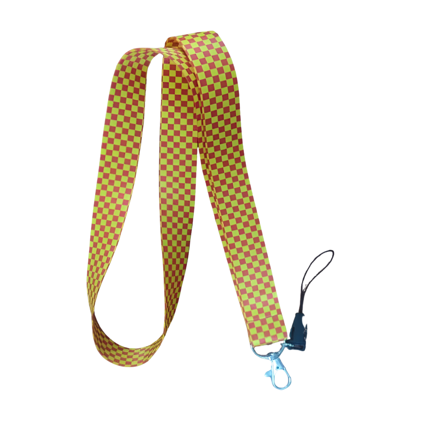 Sarı Kırmızı Dama Kare Desenli Boyun Askı ipi ve Telefon Askısı + Kartlık