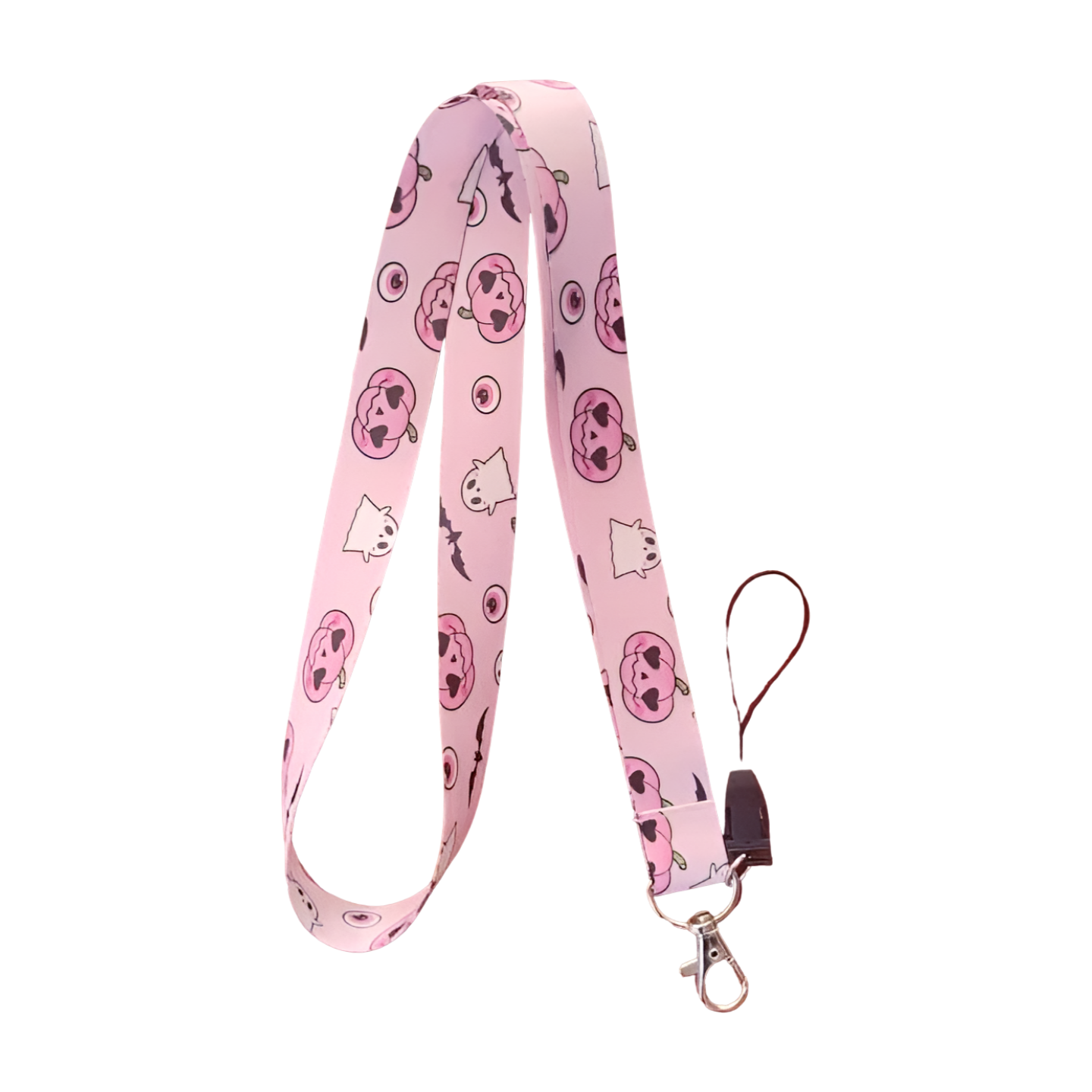 Pembe Cadılar Bayramı Desenli Boyun Askı ipi ve Telefon Askısı + Kartlık