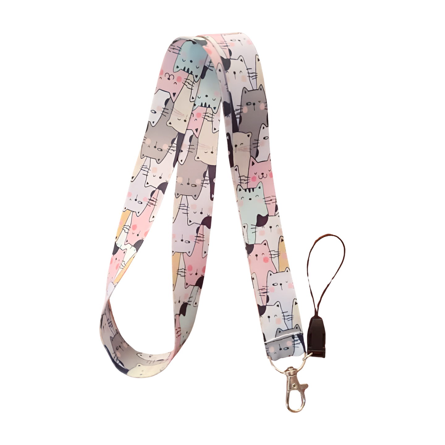 Sevimli Kedi Desenli 2 Boyun Askı ipi ve Telefon Askısı + Kartlık