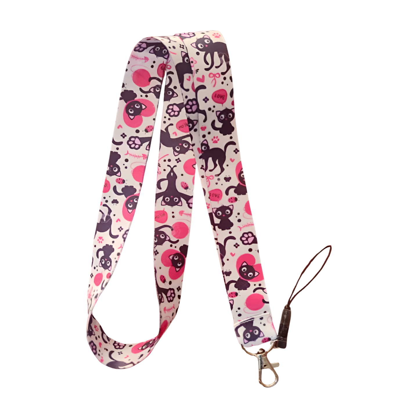 Sevimli Kedi Desenli 4 Boyun Askı ipi ve Telefon Askısı + Kartlık