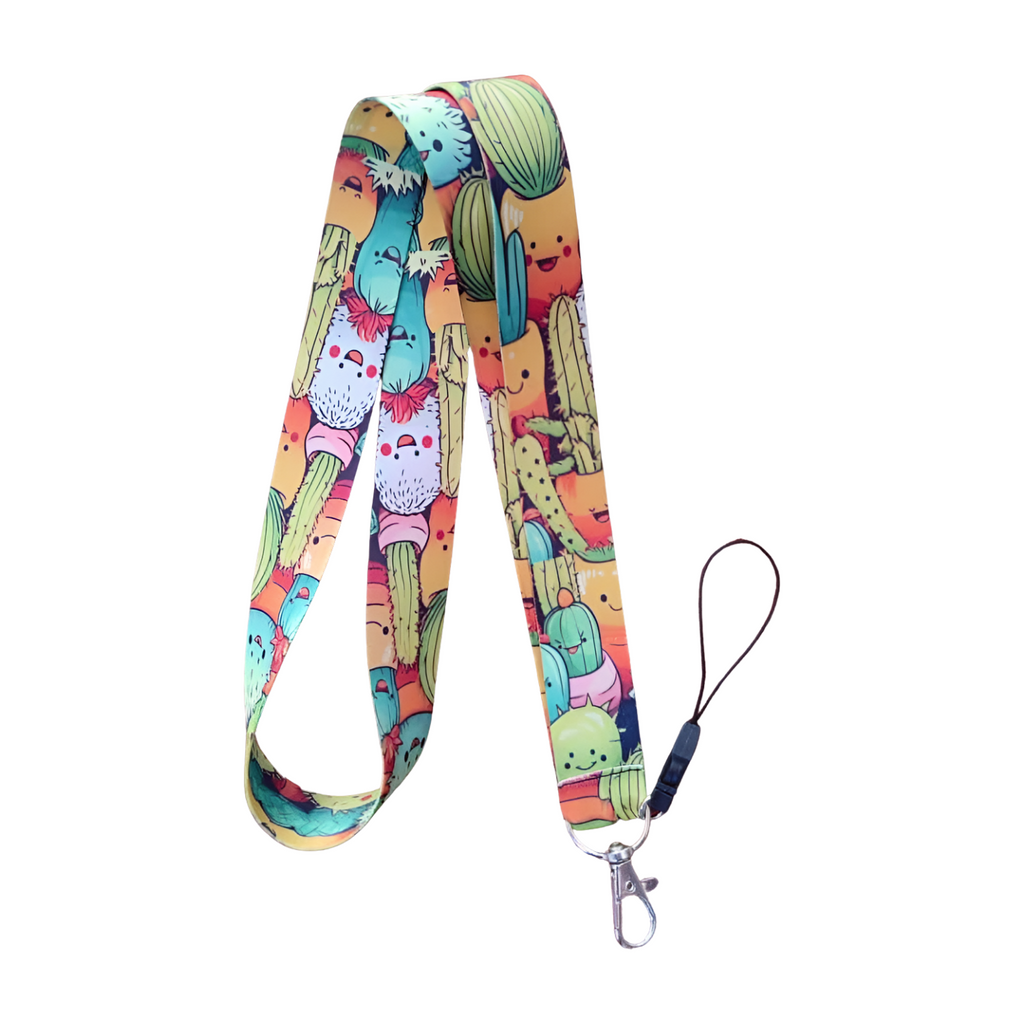Sevimli Kaktüs Desenli Boyun Askı ipi ve Telefon Askısı + Kartlık