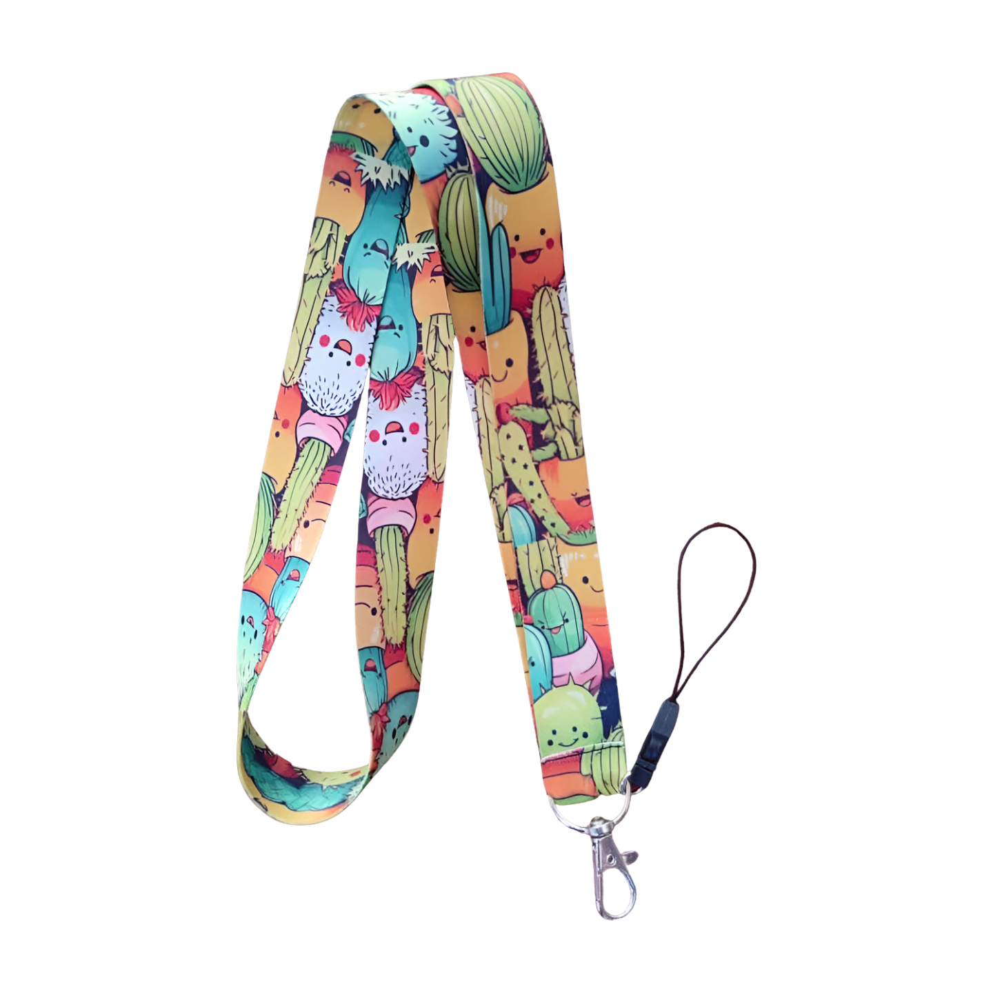 Sevimli Kaktüs Desenli Boyun Askı ipi ve Telefon Askısı + Kartlık