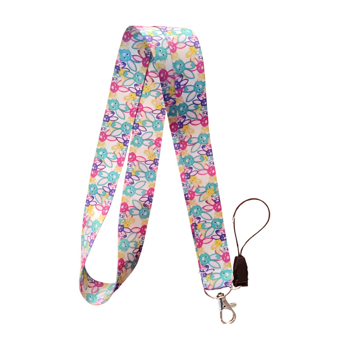 Sevimli Tavşanlar Desenli Boyun Askı ipi ve Telefon Askısı + Kartlık