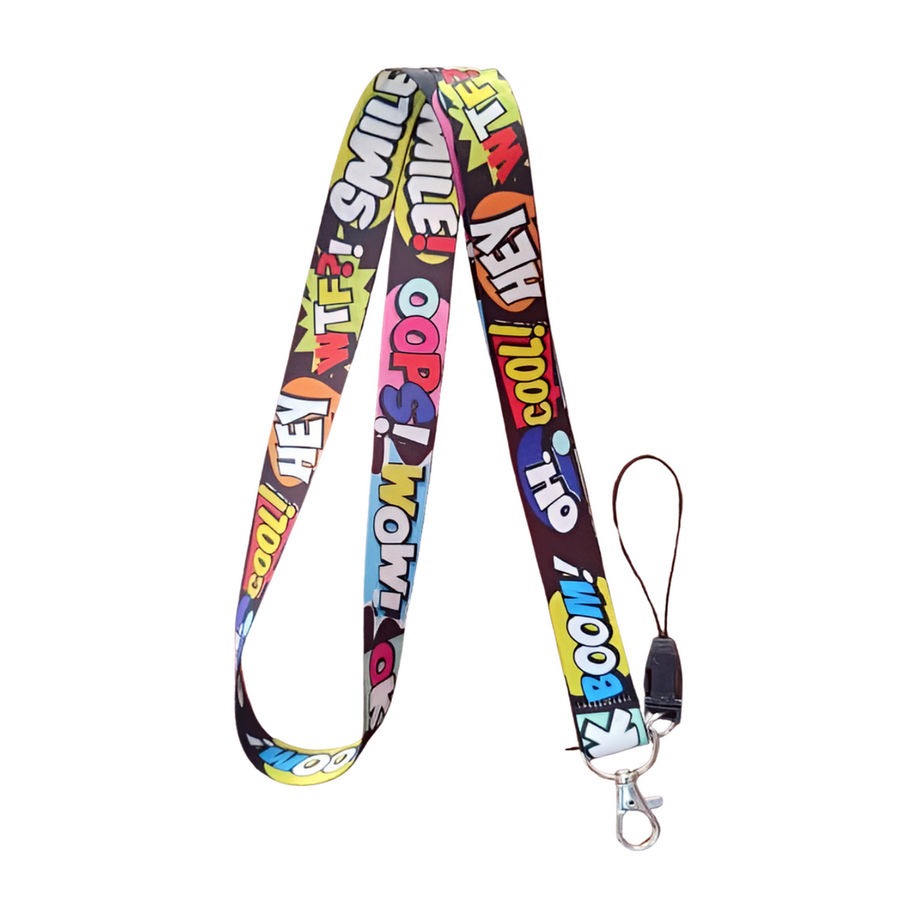 Çizgi Film Yazı 2 Desenli Boyun Askı ipi ve Telefon Askısı + Kartlık