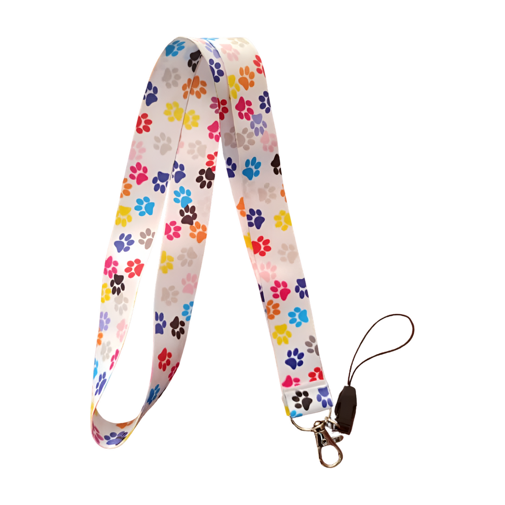 Beyaz Renk Renkli Pati Desenli Boyun Askı ipi ve Telefon Askısı + Kartlık