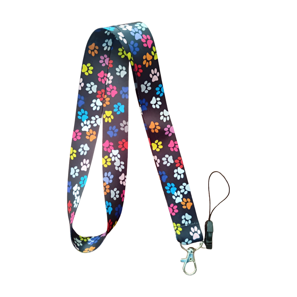 Siyah Renk Renkli Pati Desenli Boyun Askı ipi ve Telefon Askısı + Kartlık