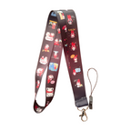 Kırmızı Beyaz Figür Desenli Boyun Askı ipi ve Telefon Askısı + Kartlık