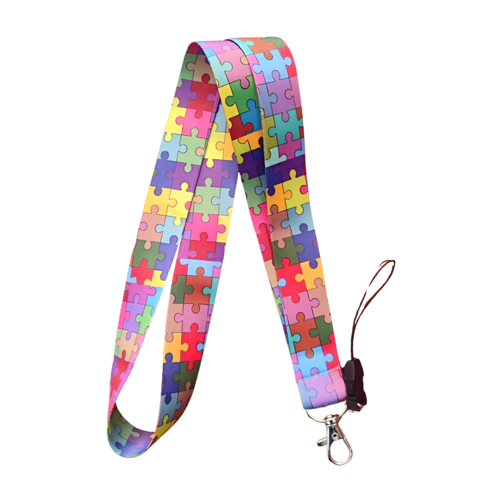 Puzzle Desenli Boyun Askı ipi ve Telefon Askısı + Kartlık