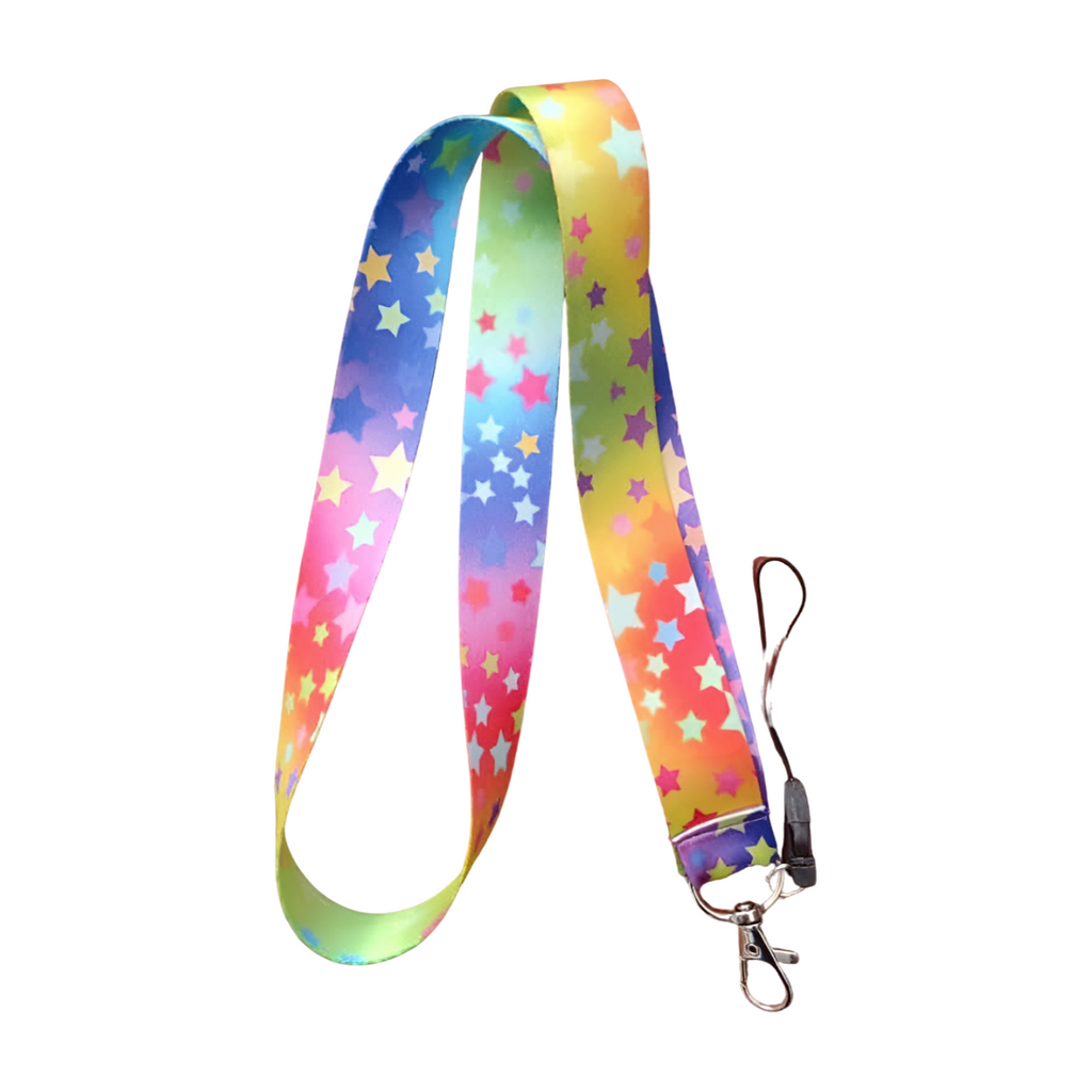 Renkli Yıldız Desenli Boyun Askı ipi ve Telefon Askısı + Kartlık