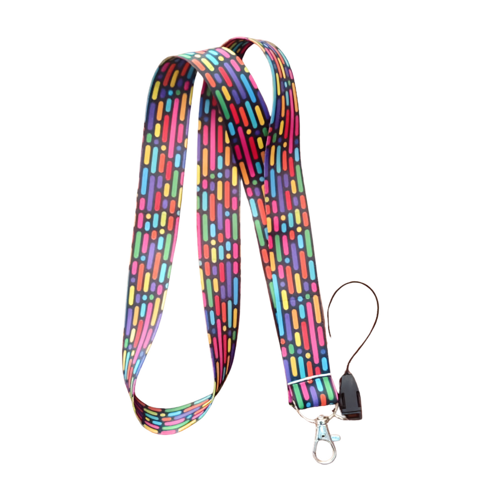 Renkli Kesik Çizgiler Desenli Boyun Askı ipi ve Telefon Askısı + Kartlık