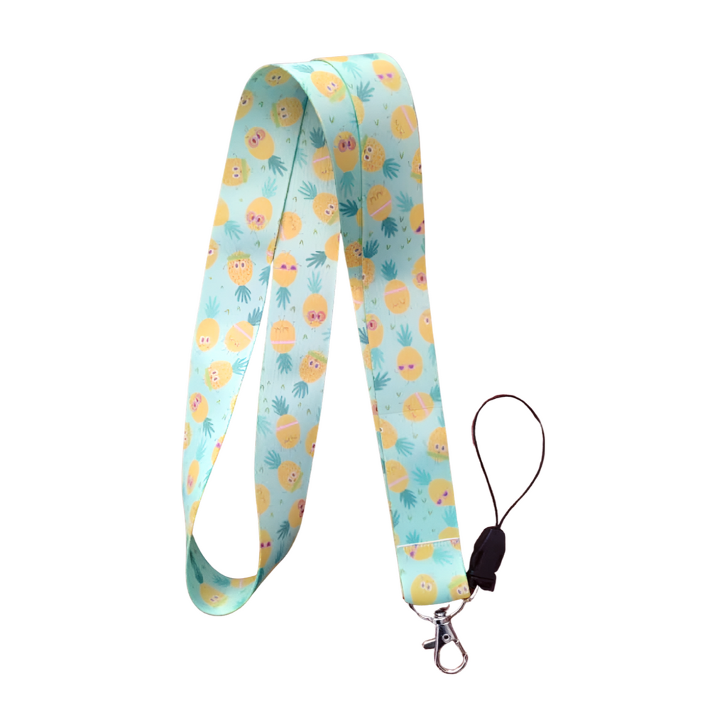 Yeşil Renk Ananas Desenli Boyun Askı ipi ve Telefon Askısı + Kartlık