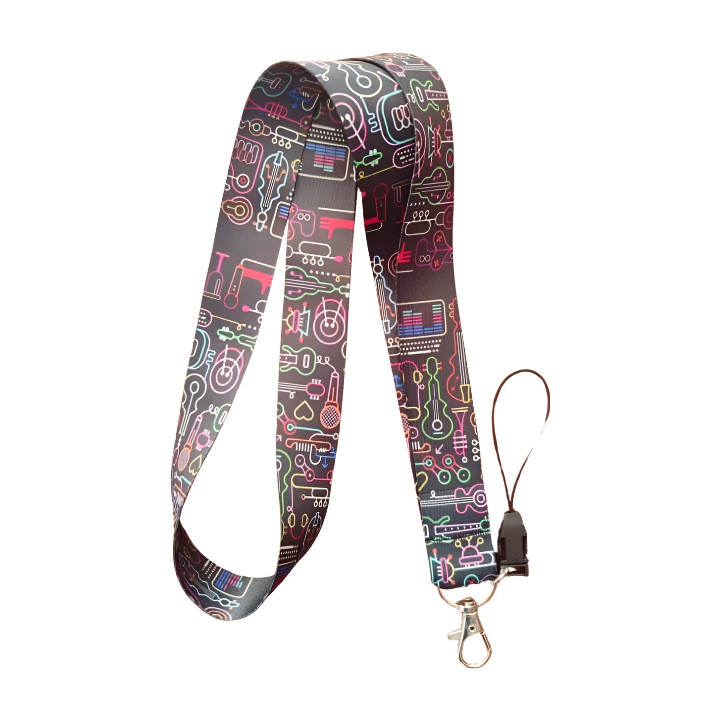 Müzik Aletleri Desenli Boyun Askı ipi ve Telefon Askısı + Kartlık