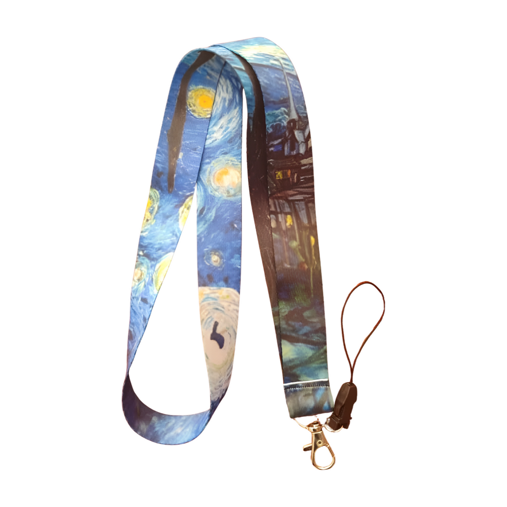 Van Gogh Gece tablo desenli Boyun Askı ipi ve Telefon Askısı + Kartlık