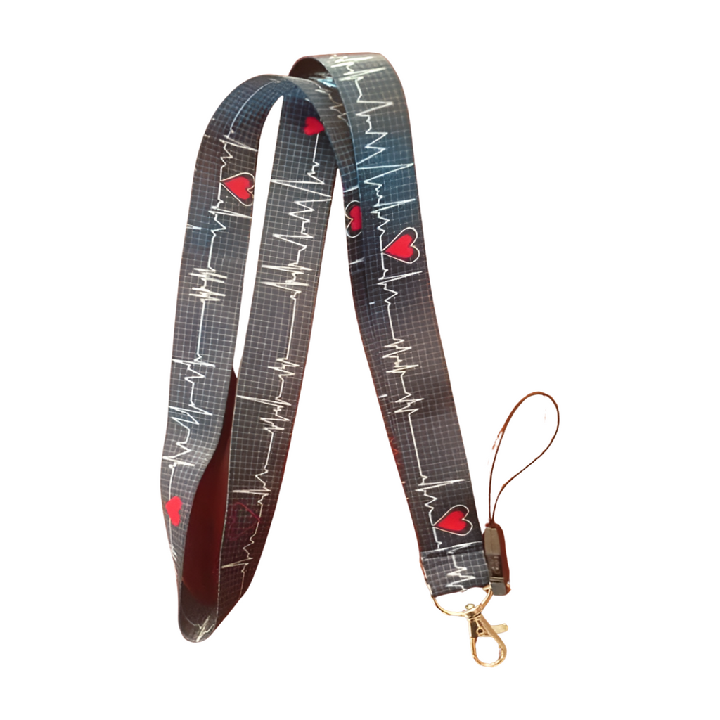 Kalp Grafiği Boyun Askı ipi ve Telefon Askısı + Kartlık