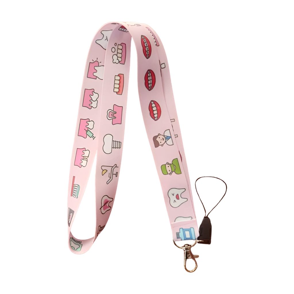 Pembe Hastane Diş doktoru 2 Boyun Askı ipi ve Telefon Askısı + Kartlık