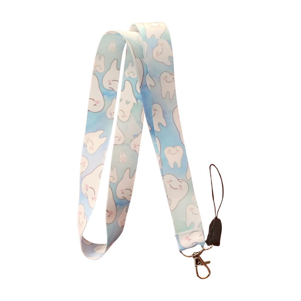 Açık Mavi Sevimli Dişler Boyun Askı ipi ve Telefon Askısı + Kartlık